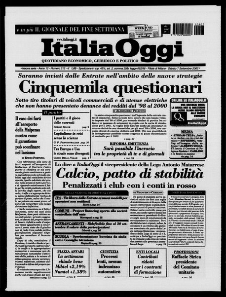 Italia oggi : quotidiano di economia finanza e politica